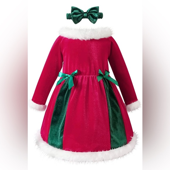 Toddler Baby Girl Velvet Christmas Dress Holiday Party Dress 1st Christmas NEW - Picture 2 of 6